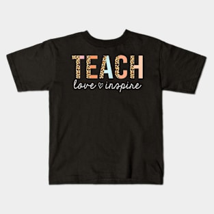 Teach Love Inspire Leopard Back to School Cute Teacher Kids T-Shirt